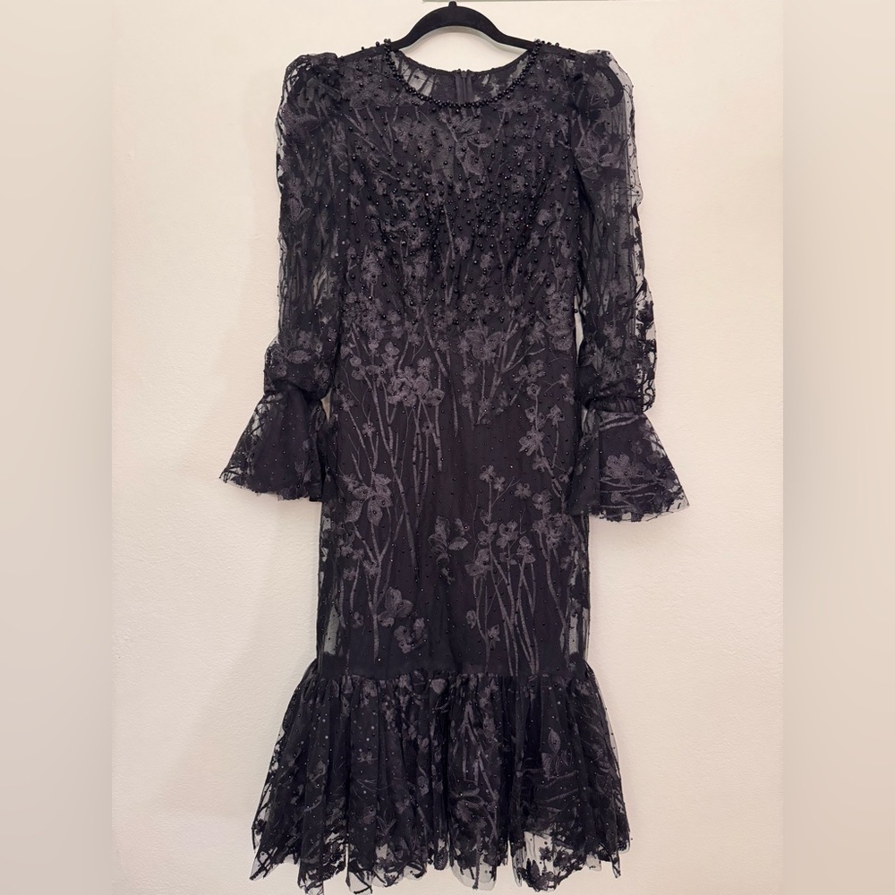MAC DUGGAL Black Ruffle Wrist Embellished High Neck Midi size 6 - Picture 12 of 14